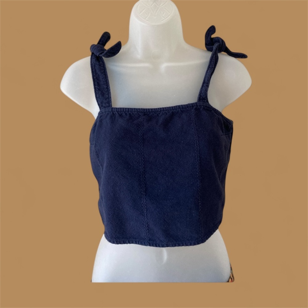 Abercrombie & Fitch Navy Cotton/Linen Crop Top Small EUC